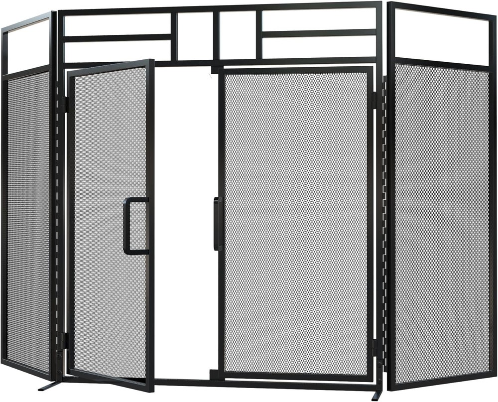 Fire Beauty 3-Panel Folding Fireplace Screen with Magnetic Hinged Doors, Solid W
