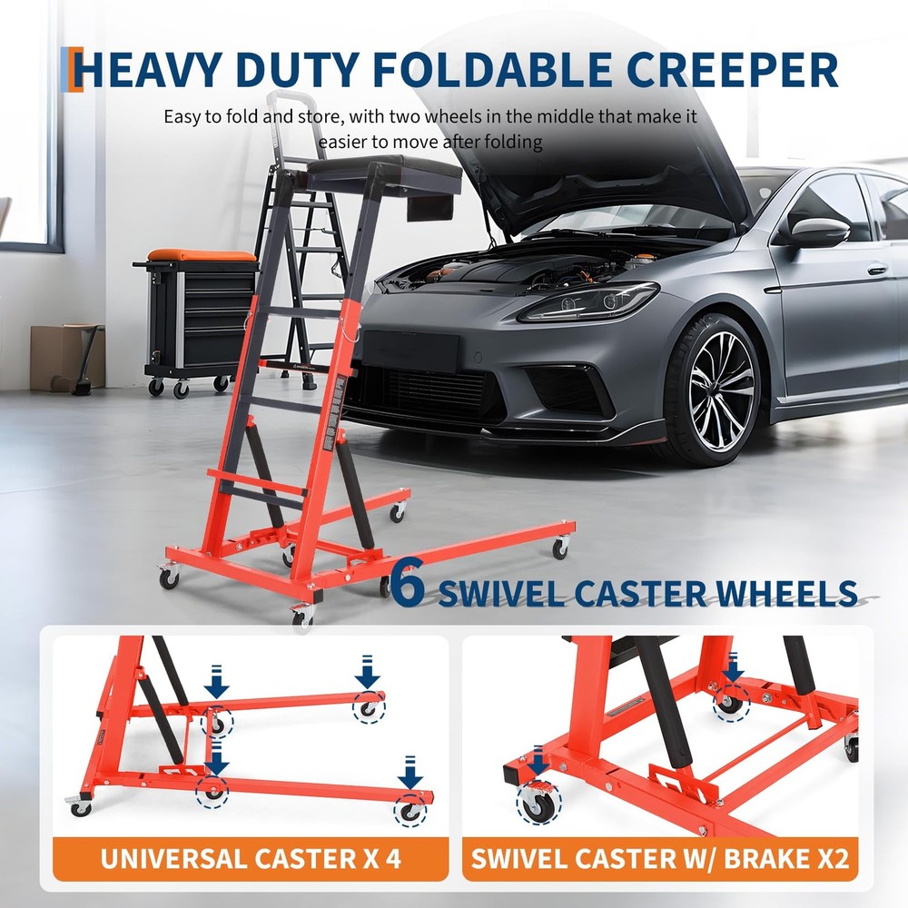 Foldable Automotive Topside Creeper ,Adjustable Height Engine Creeper & 6 Wheels
