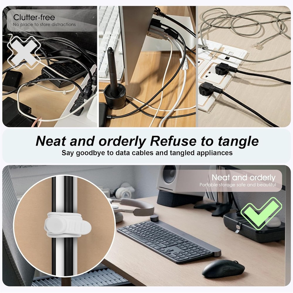 Silicone Cable Ties Reusable 16pcs Black White Organizer