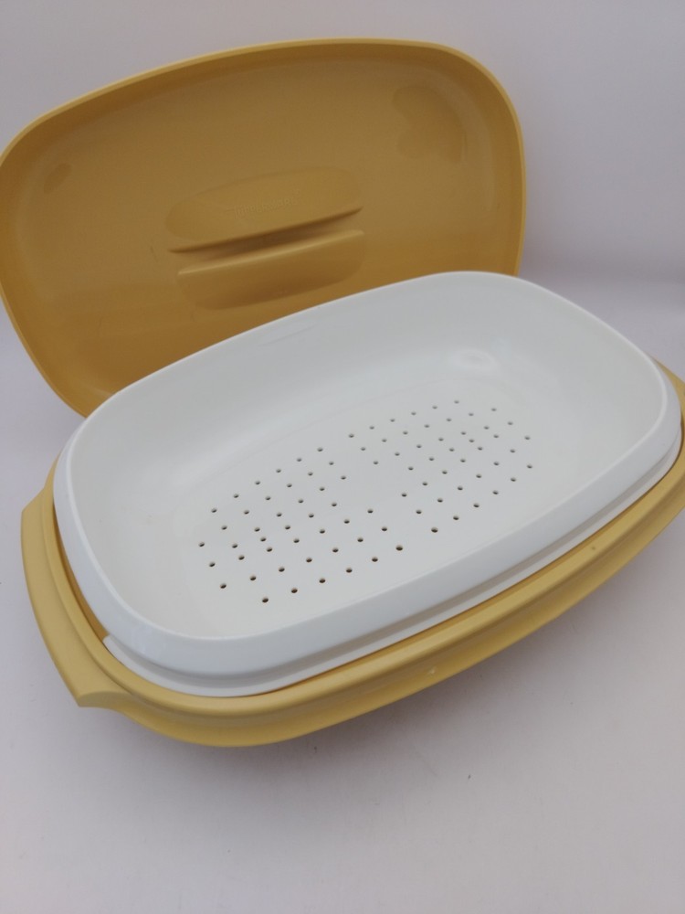 Tupperware Microwave Steamer Harvest Gold White Insert Cooker Lid EUC