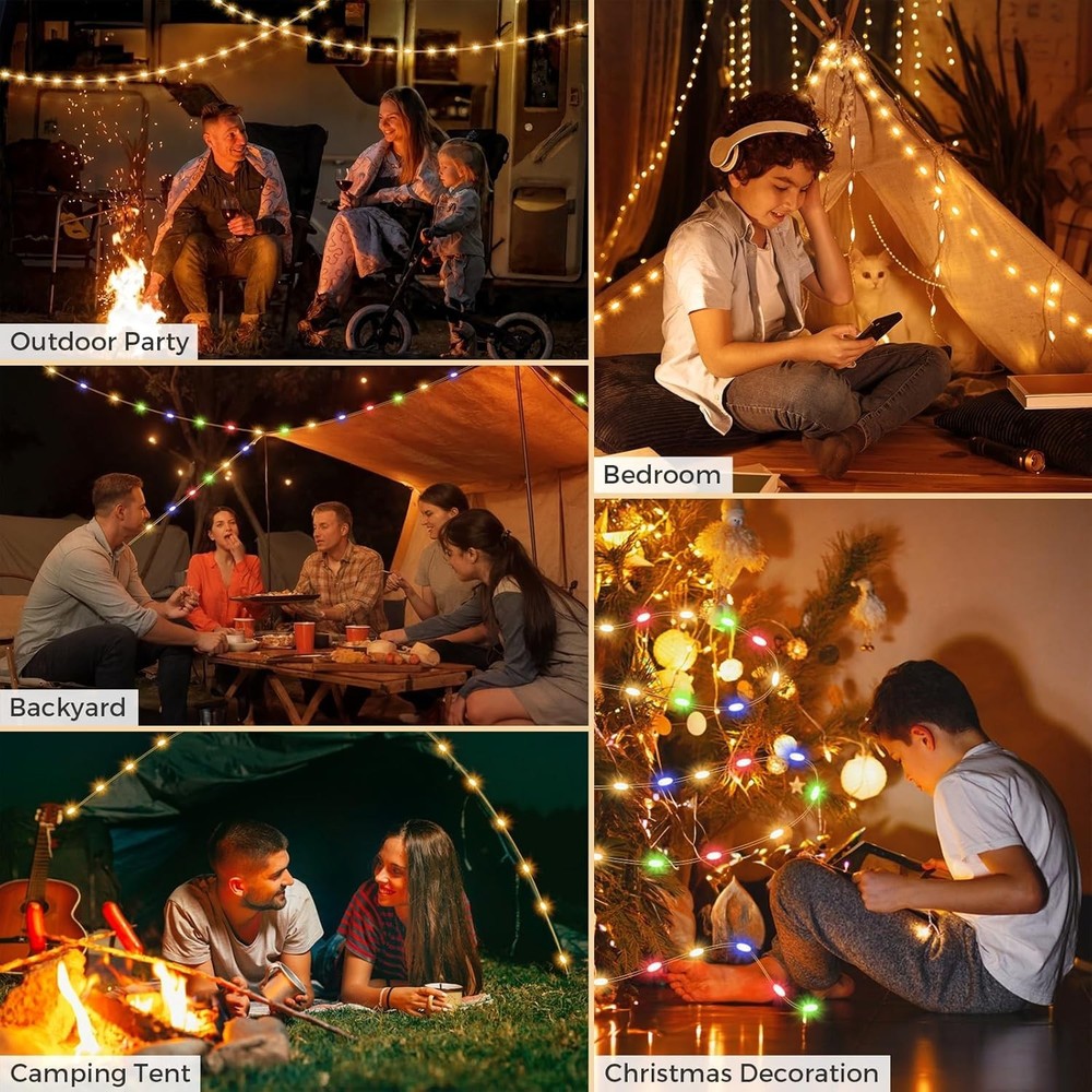 2 Pack Rechargeable Camping String Lights 32.8FT 8 Modes Waterproof Portable