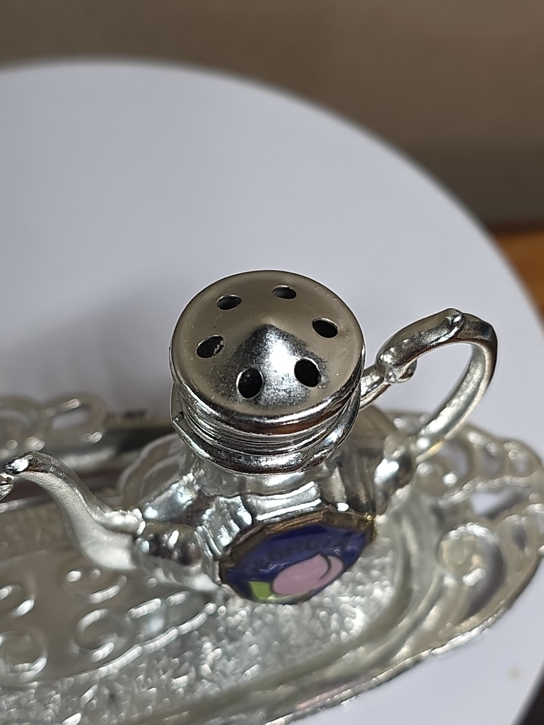 Vintage 1960s-70s Salt & Pepper Shakers Tea Set w/ Serving Tray Georgia