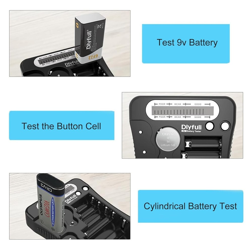 Universal LCD Battery Tester for AA AAA C D 9V & Button Cells - Compact & Quick