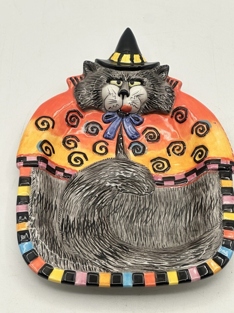 Fitz And Floyd Essentials Kitty Witches Snack Serve Display Dish EUC Halloween