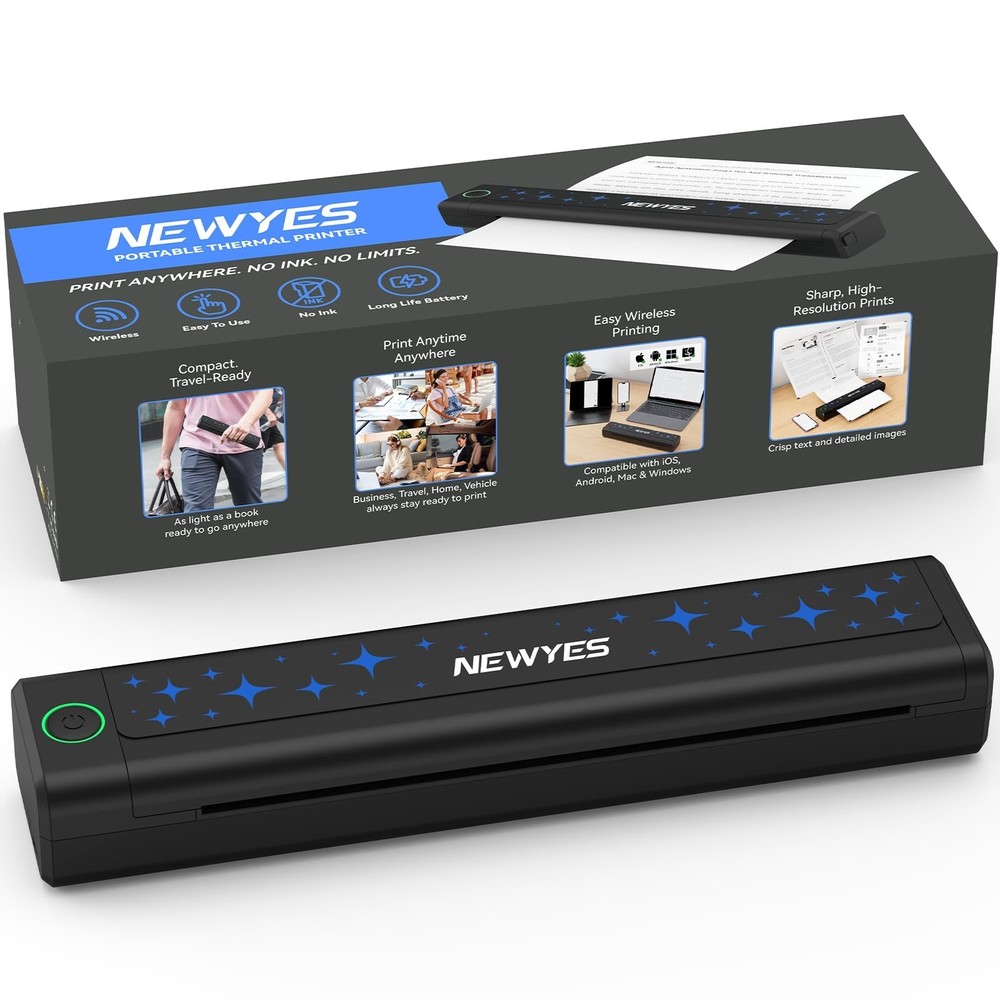 NEWYES Portable Thermal Printer Inkless Printer Wireless Connectivity Busines...
