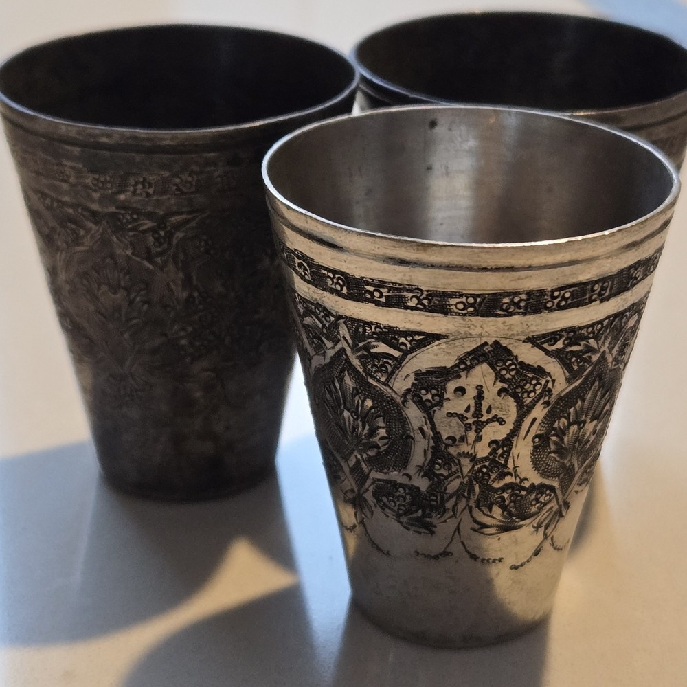 Set Of 3 Middle Eastern Solid Silver Shut Marked 84