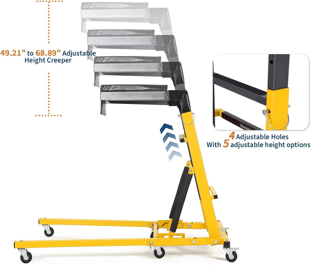 Adjustable Garage Creeper with Lockable Wheels, Tool Pouch & Ergonomic Design