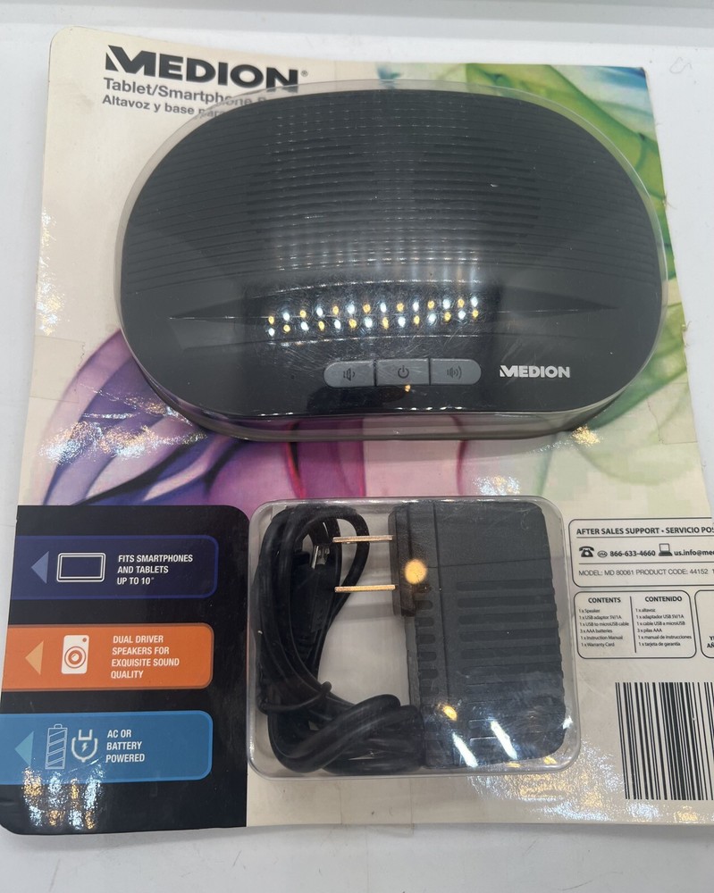 MEDION - TABLET/SMARTPHONE SPEAKER AND STAND - Black Open Box