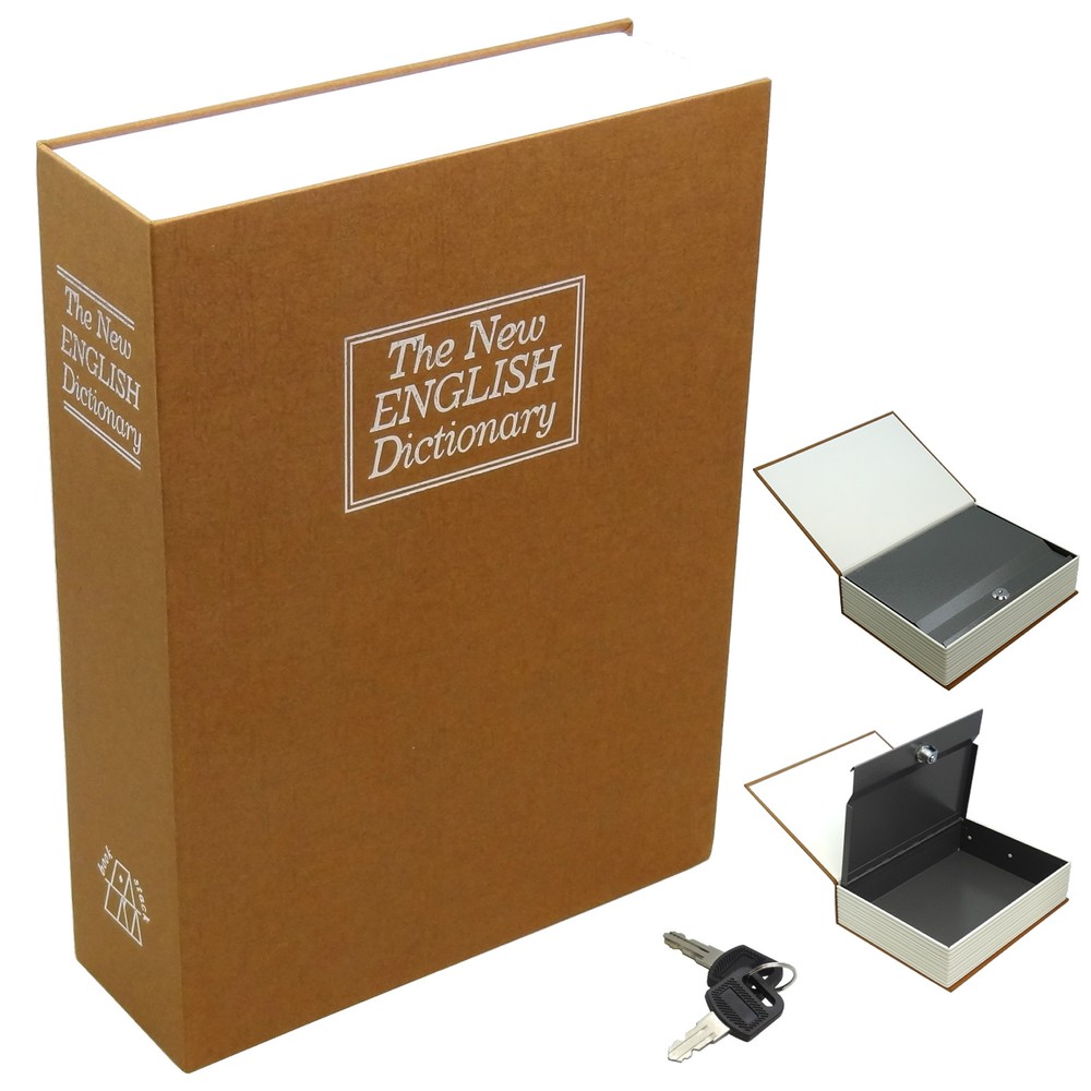 New BROWN Creative Key Lock Dictionary Book Hidden Safe Hide Cash Stuffs (Medium
