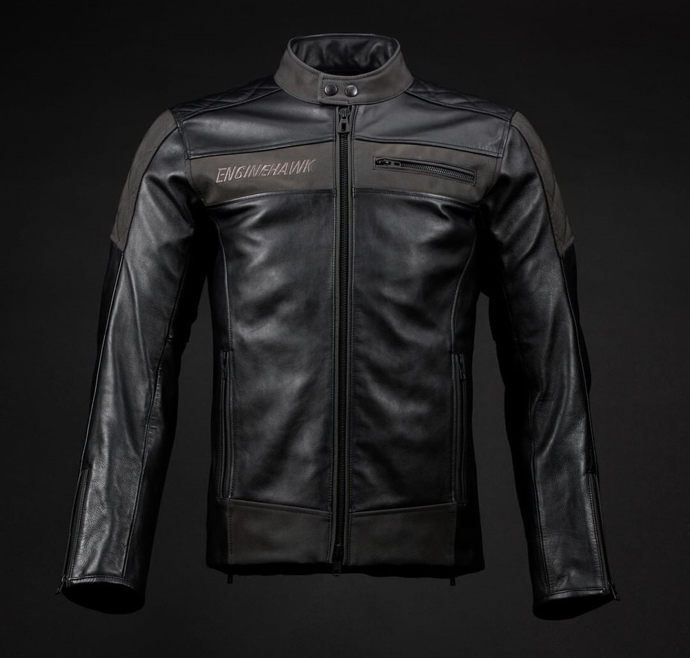 ENGINEHAWK Men's Motorcycle/Motorbiker Black Leather Jacket with Removable Armor