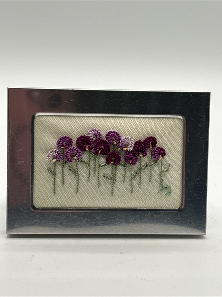 Mini Hand Embroidered Allium Flower in Frame, Cute!