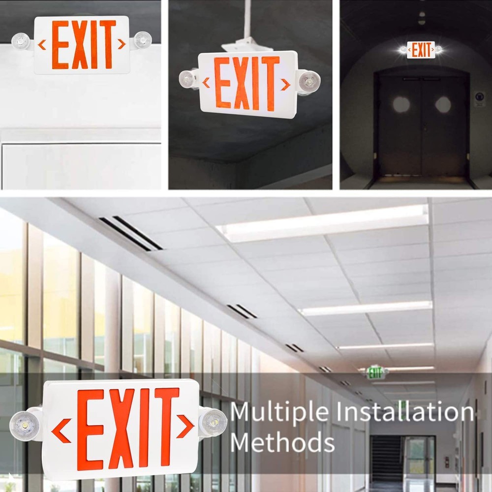 2 Pack Red LED Exit Sign with Emergency Lights, Two Adjustable Head Emergency...