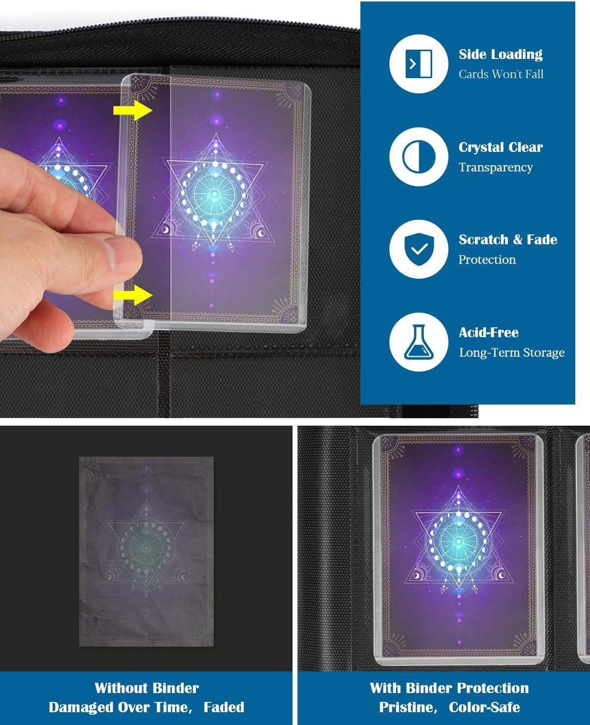 Top Loader Binder 4 Pocket for 144 Toploaders, Side Loading Toploader Binder for