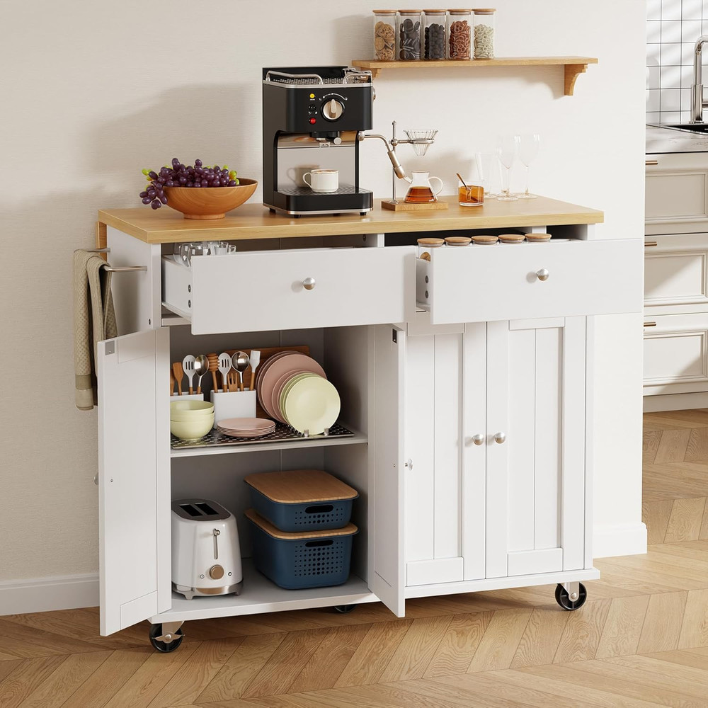 Kitchen Island with Drop Leaf, Rolling Kitchen Cart with Storage on Wheels, Tabl