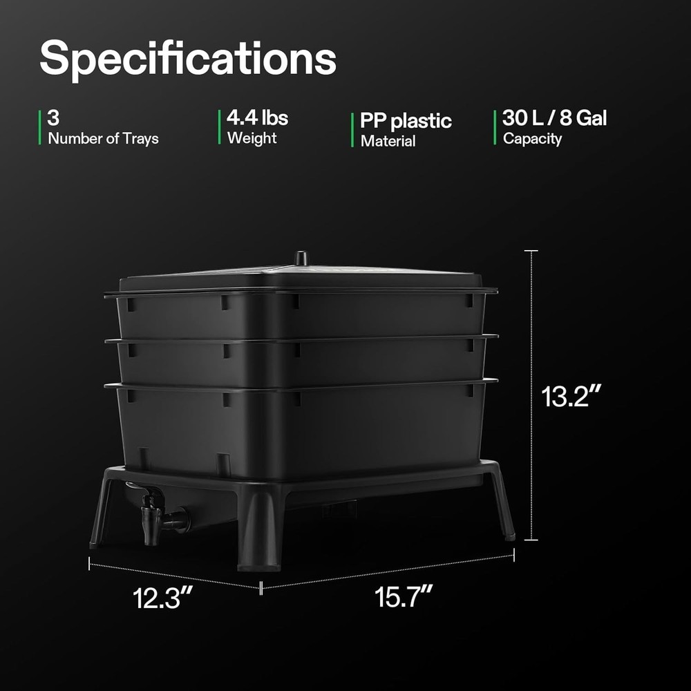 3-Layer Worm Compost Bin 30L Worm Composter Easy Setup Inclusive Worm Farm Kit