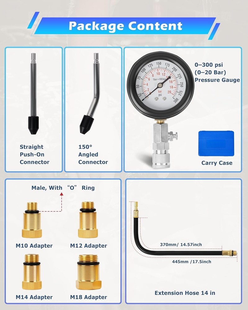 Professional Engine Compression Tester Set - Quick Check Rubber Cones Included