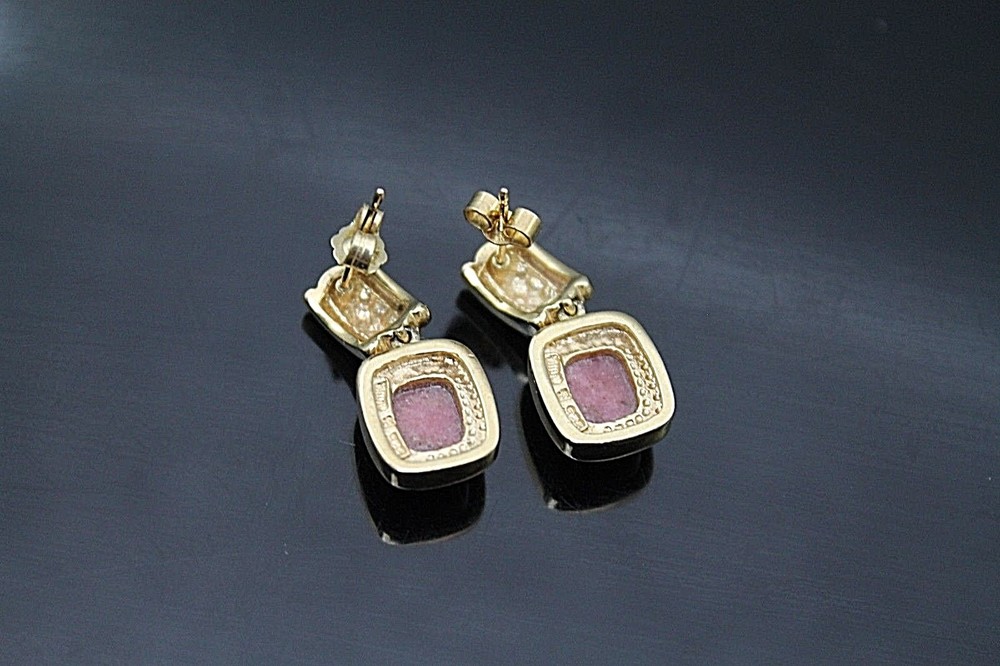 CUTE RHODONITE GOLD PLATED DANGLE POST EARRINGS