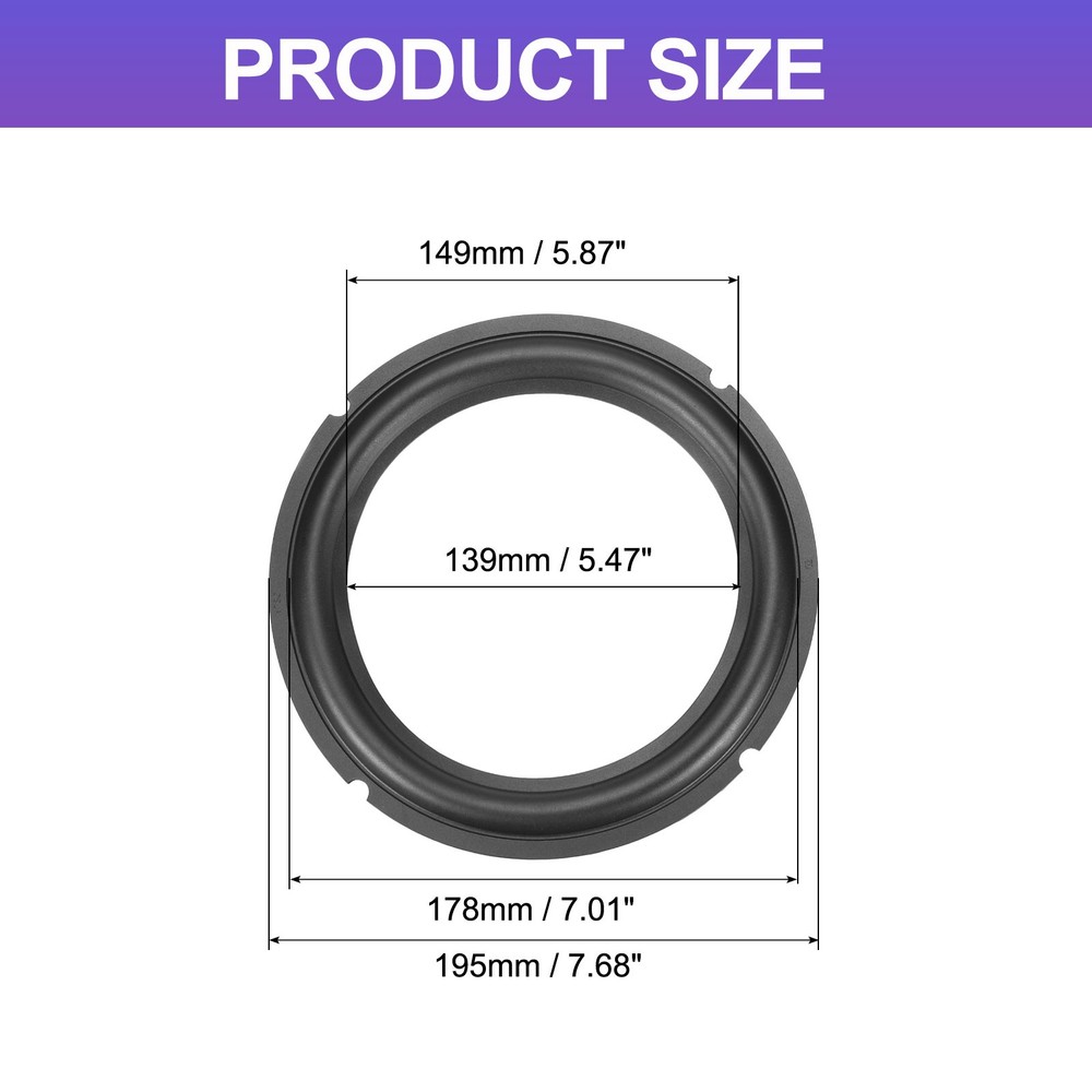 Black 8 Inch Rubber Notch Speaker Edge Surround Ring