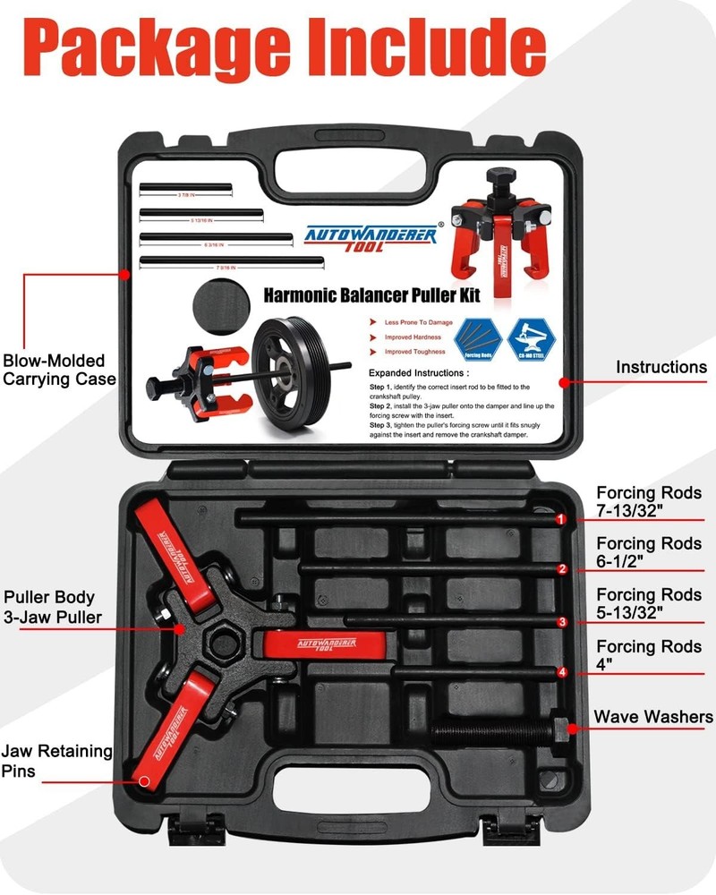 Harmonic Balancer Puller with Adjustable 3-Jaw Puller Kit, Forcing ... Fast Ship