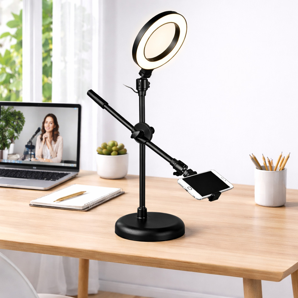 6" Overhead Ring Light & 360° Adjustable Shooting Arm Universal Phone Mount