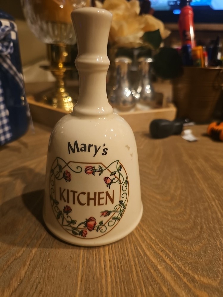 "MARY'S KITCHEN" CERAMIC BELL WITH  FLOWERS FIGURINE