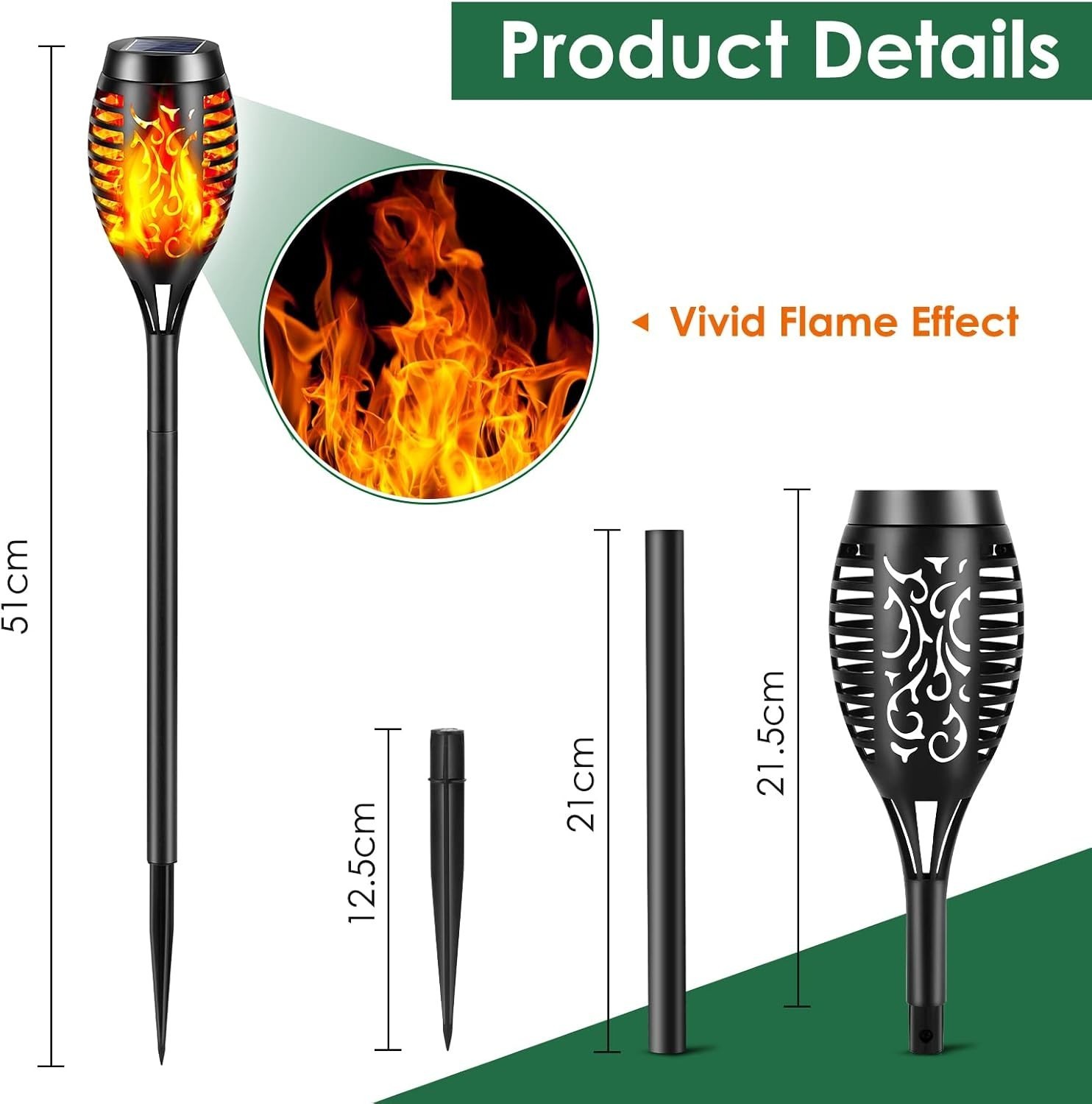 6Pack Flickering LED Solar Flame Tiki Torch Lights Outdoor Garden Yard Lawn Lamp