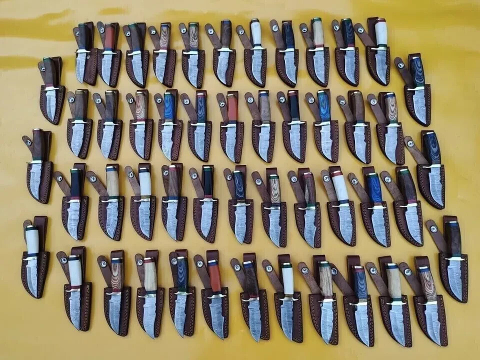 LOT OF 20 PCS DAMASCUS STEEL 6" IN SKINNER HUNTING KNIVES W/SHEATH FROM USA USPS