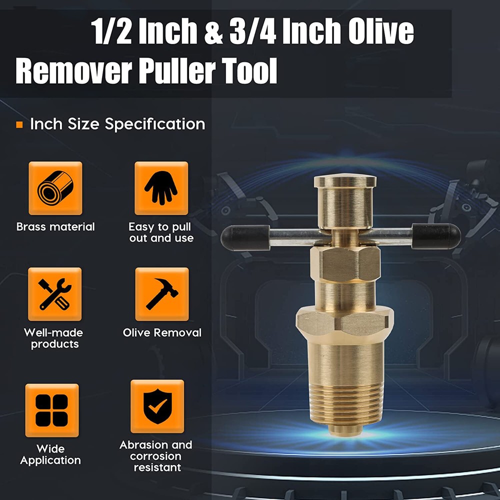 Olive Remover Puller Solid Brass Copper Pipe Fitting Plumbing Tool 1/2" & 3/4"