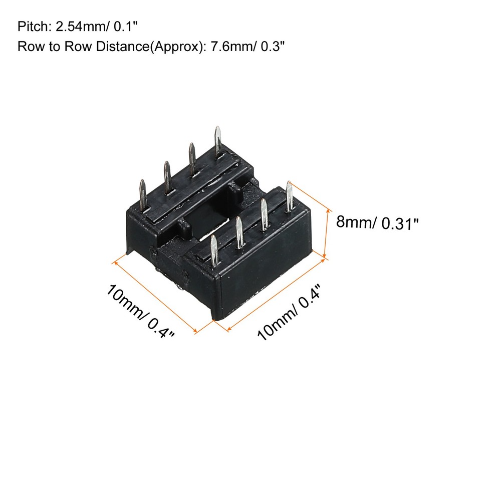 DIP IC Chip Socket Adapter Flat Pin 8P 2.54mm Pitch IC Socket, 50 Pack