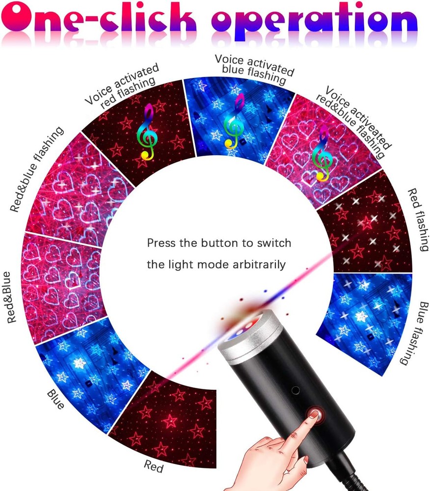 USB Star Night Light,9 Functional Modes | 24 Lighting Blue&Red