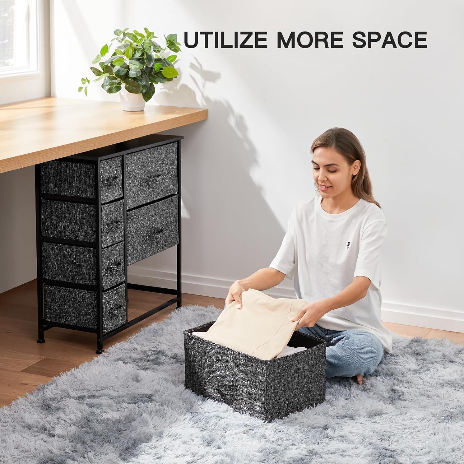 Storage Fabric Dresser 7 Drawer Chest of Organizer Tower Shelf Bedroom Furniture