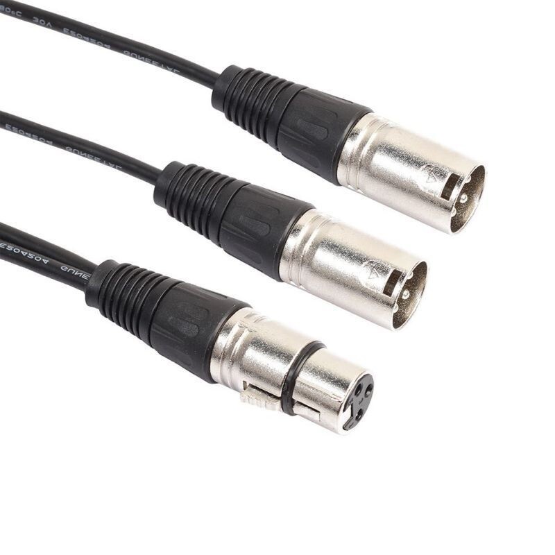 New 3pin XLR FEMALE jack to dual 2 MALE plug Y SPLITTER cable adaptor 1 ft cord