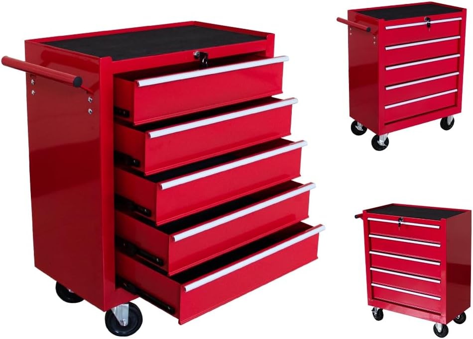 5 Drawer Tool Chest Wheels Rolling Garage Tool Storage Cabinet System Lockable