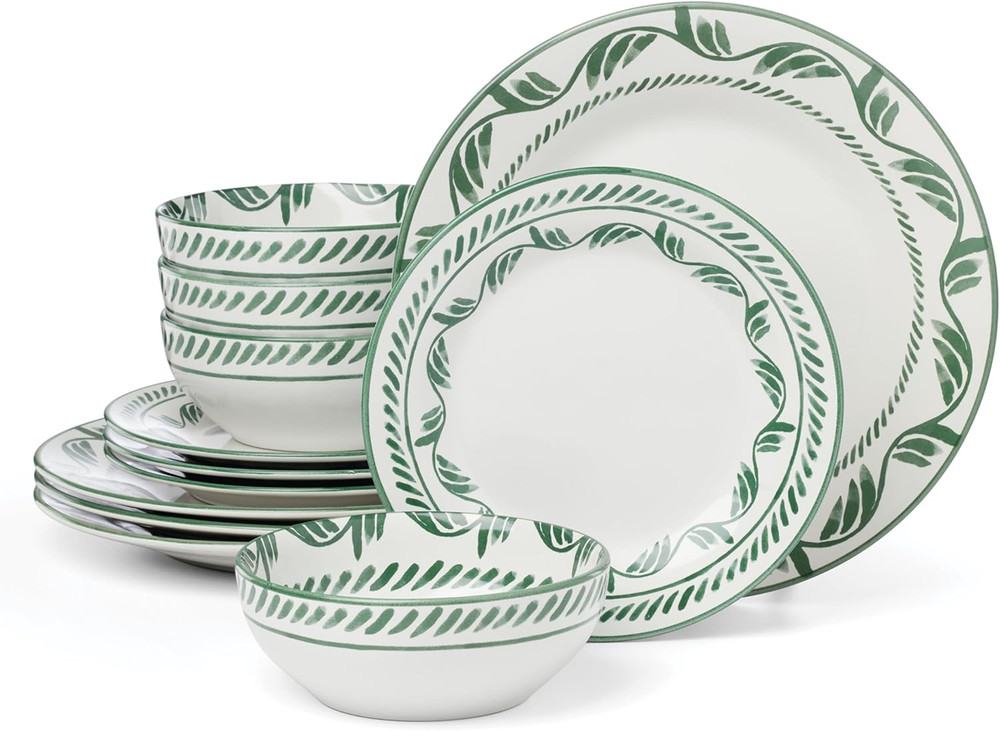 Dinnerware Set, Solear Green 12-Piece Set, Service for 4, Stoneware Material, Di