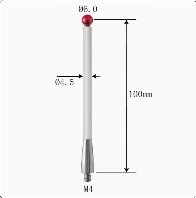M4 A-5000-3712 CMM Touch Probe Stylus 6mm Ruby Ball CNC Probe Tip Ceramic shaft