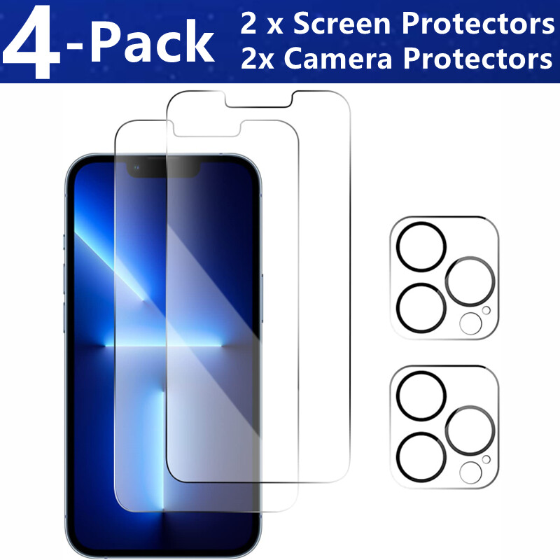 For iPhone 16 15 14 13 Pro Max Tempered Glass Screen Protector Camera Protector