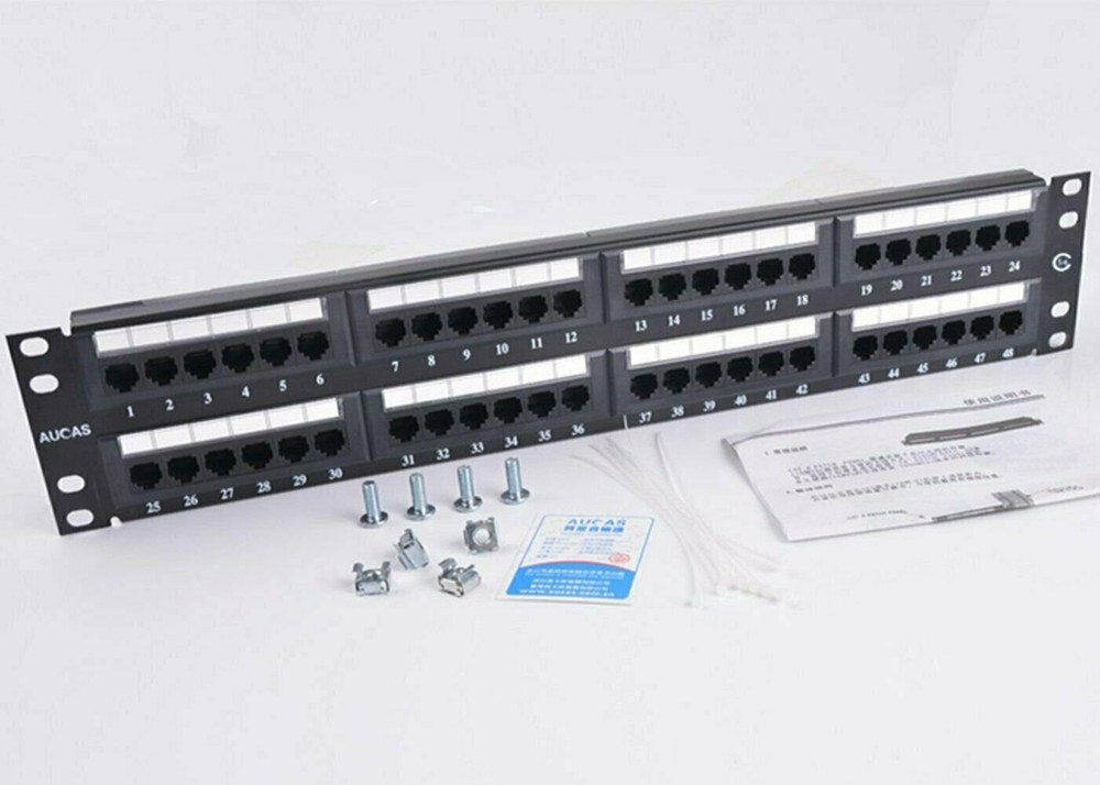 Cat5e 48 Ports UTP Patch Panel Frame 50U Electroplate by Aucas Dust-Proof Cap