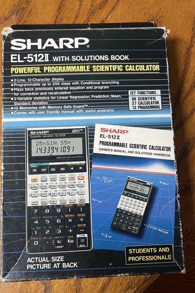 Vintage Sharp EL-512II Scientific Calculator LCD Display + Solutions Book