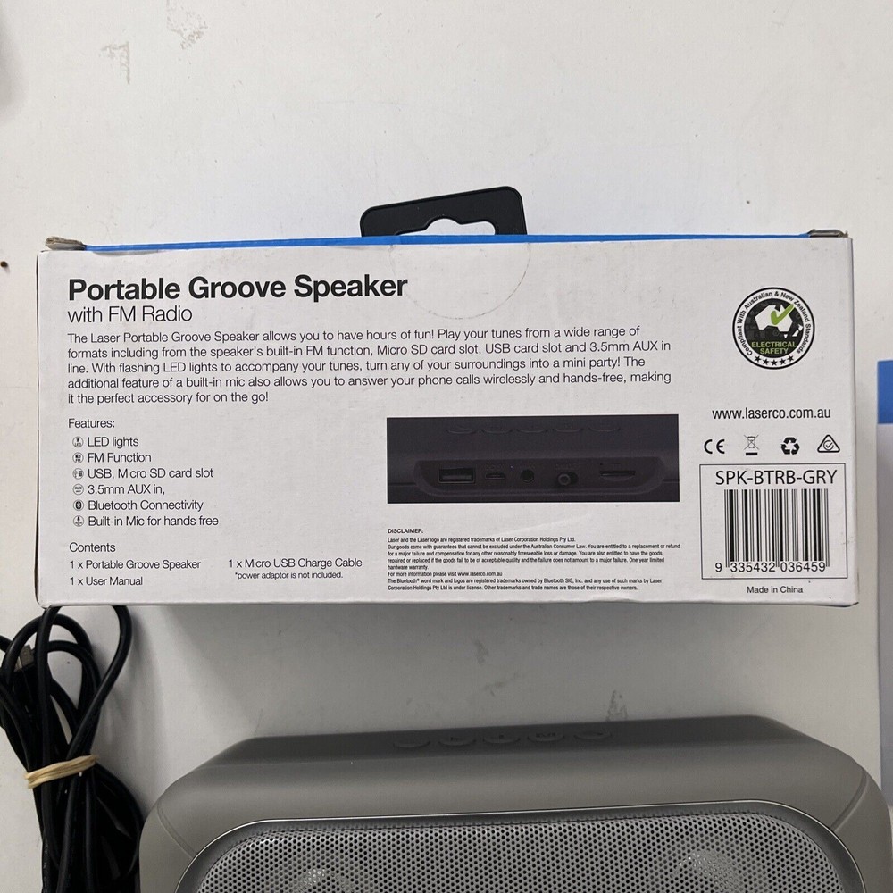 Laser Portable LED Bluetooth TWS FM AUX USB Speaker Grey