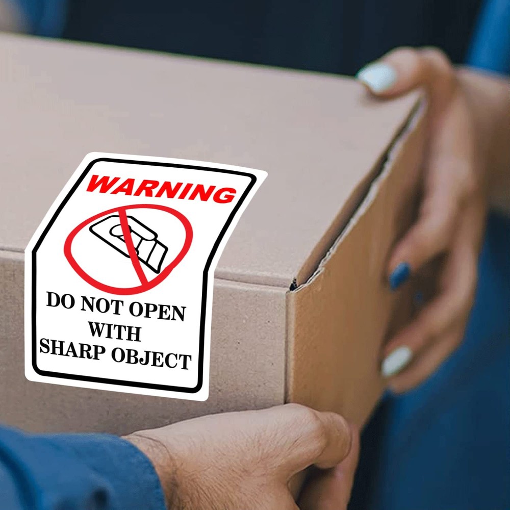 300pcs Do Not Open with Sharp Object Industrial Warning 2x3 inch, White