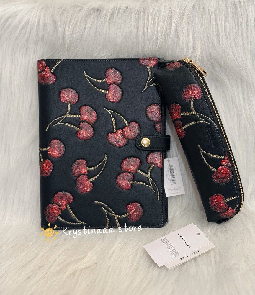 Bundle Set NWT Coach Cherry Print Notebook CDB79 &Coach Cherry Pencil Case CDC00