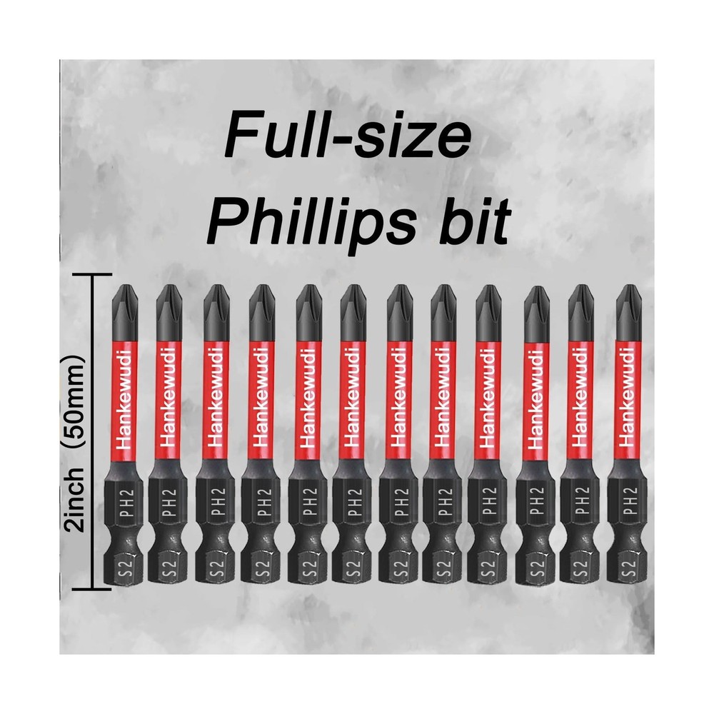 10 Pack Phillips Bits #2 impact Magnetic, Professional 2 Inch Phillips Head D...