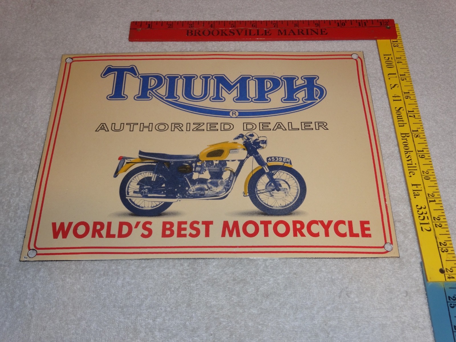 VINTAGE TRIUMPH MOTORCYCLES DEALER PORCELAIN METAL GASOLINE OIL SIGN!