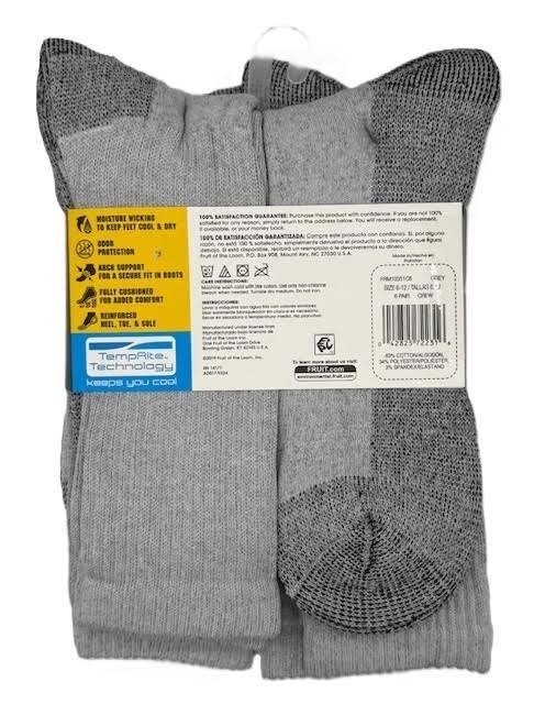 Fruit of The Loom WORK GEAR Heavy Duty Crew Socks 6 pair