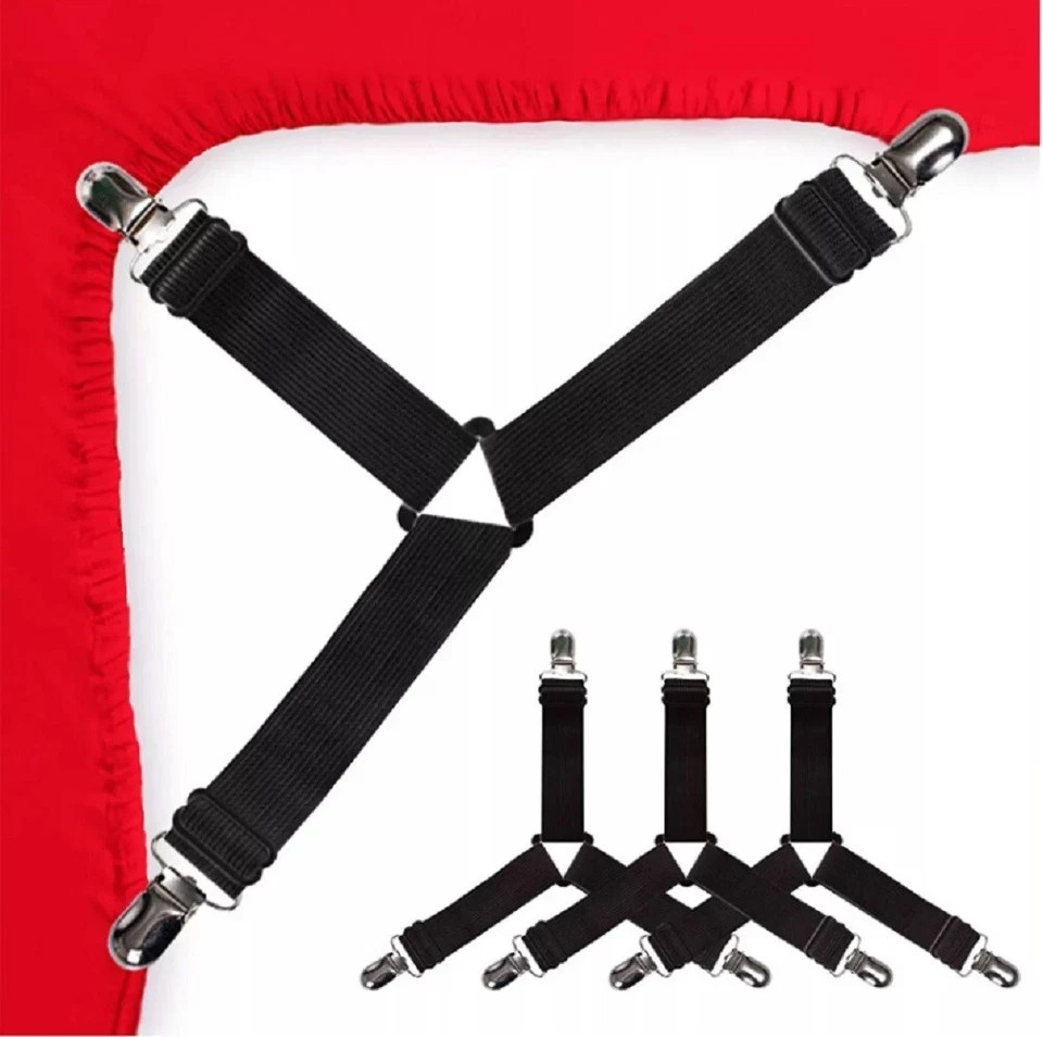 4 Pack Bed Sheet Holder Straps Adjustable Fitted Sheet Clips Corner Grippers
