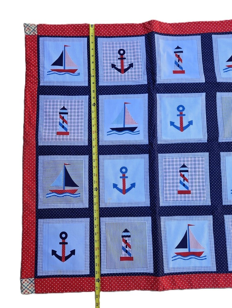 Nautical patchwork quilt Anchor sailboat lighthouse print 36" x 37"