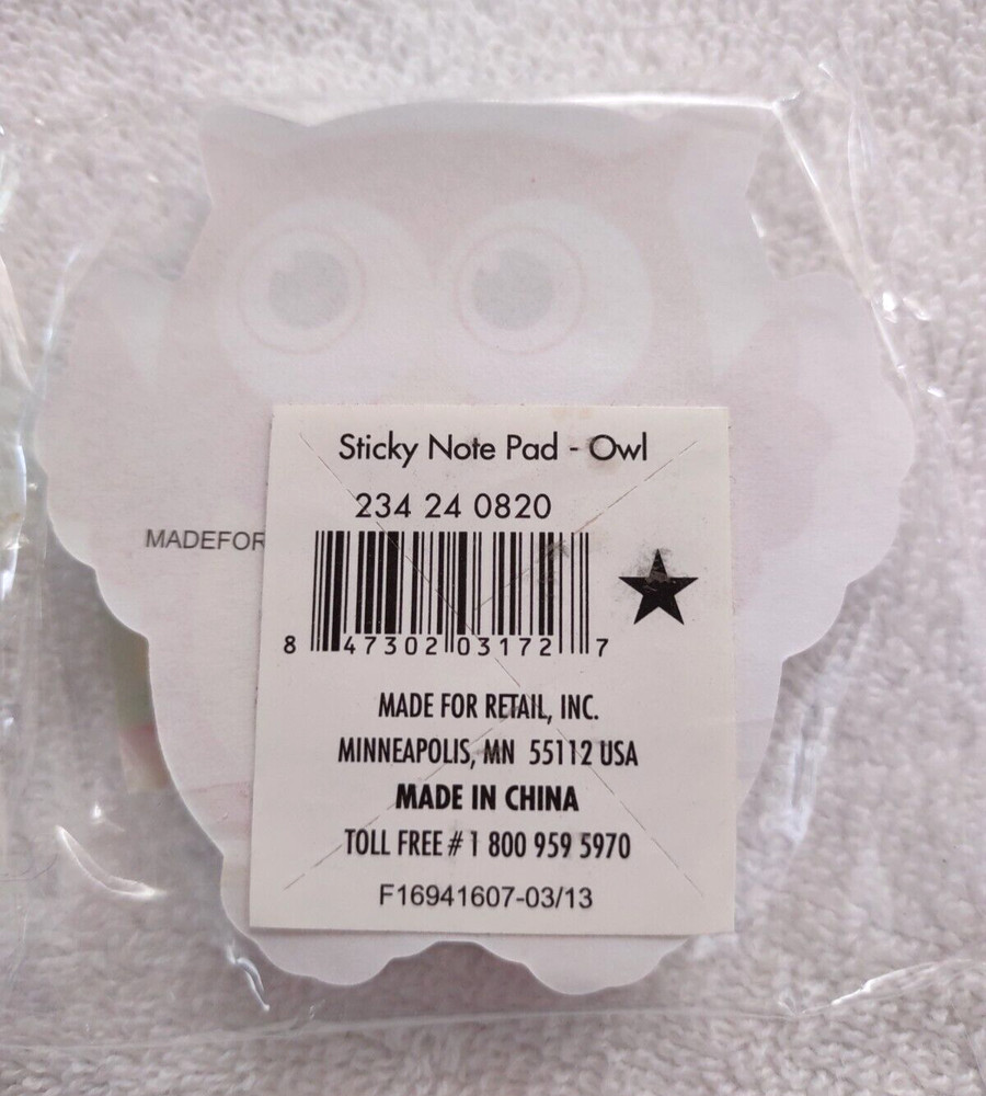 Owl Sticky Note Pad 3" x 3" 100 Sheets From 2013