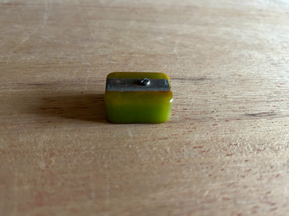 Green Bakelite Pencil Sharpener Catalin Swirled Small School Vintage Rectangle