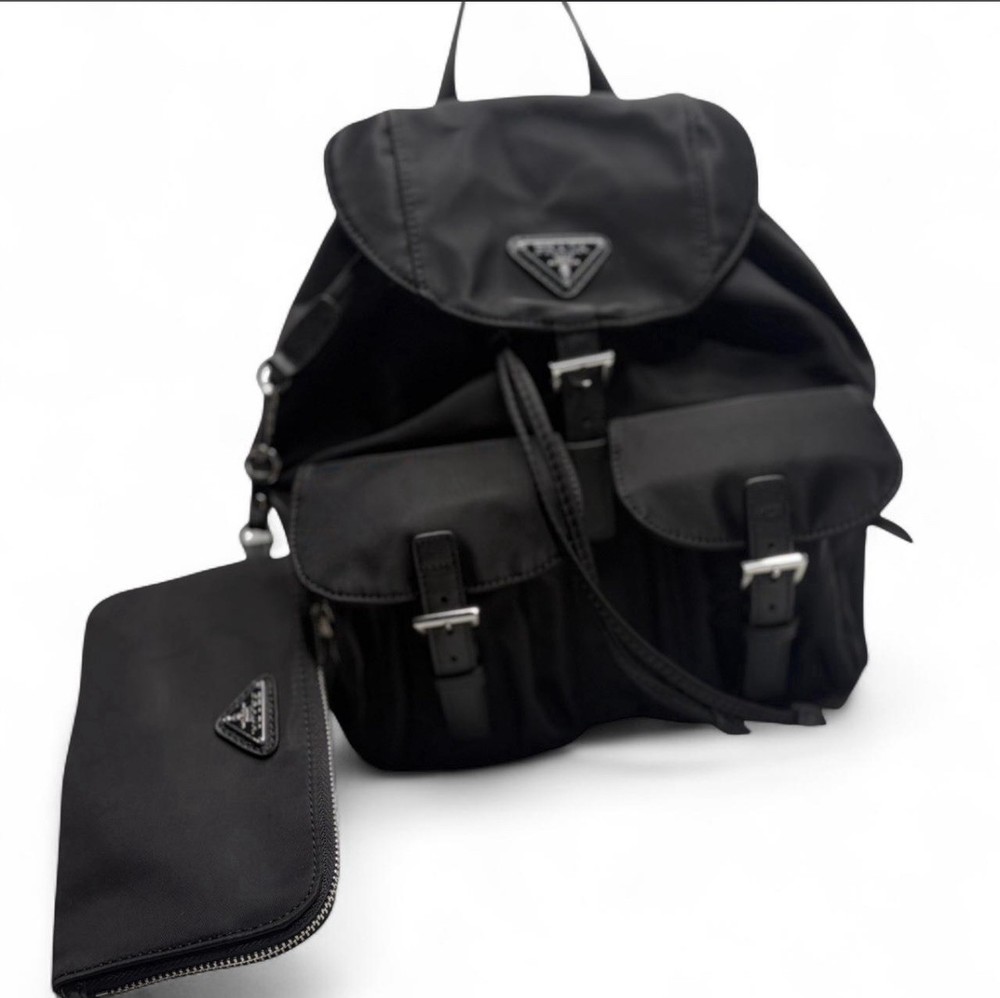 PRADA Black Backpack with Pouch Women's Designer Adjustable Strap