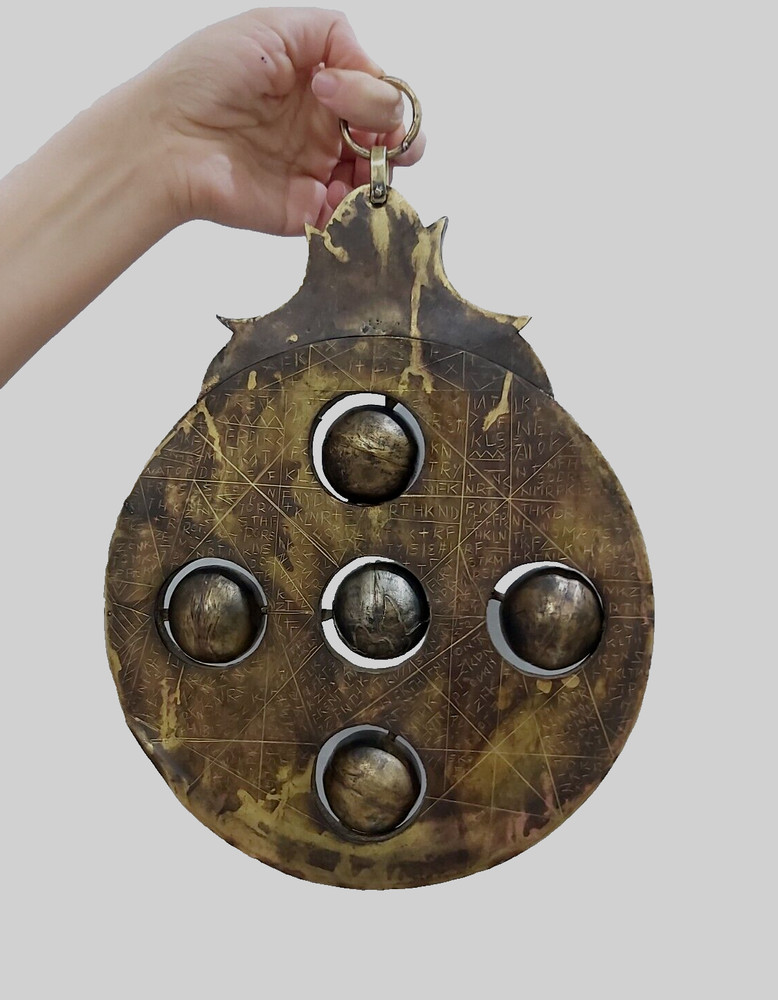 Heavy Ottoman Talismanic Magic Brass Celestial Astrolabe with Talisman Inscripti